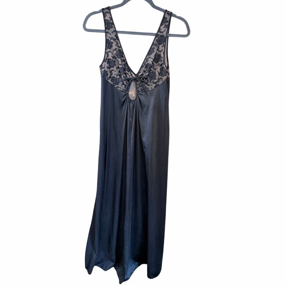 Black Satin & Lace V-Neck Chemise Slip